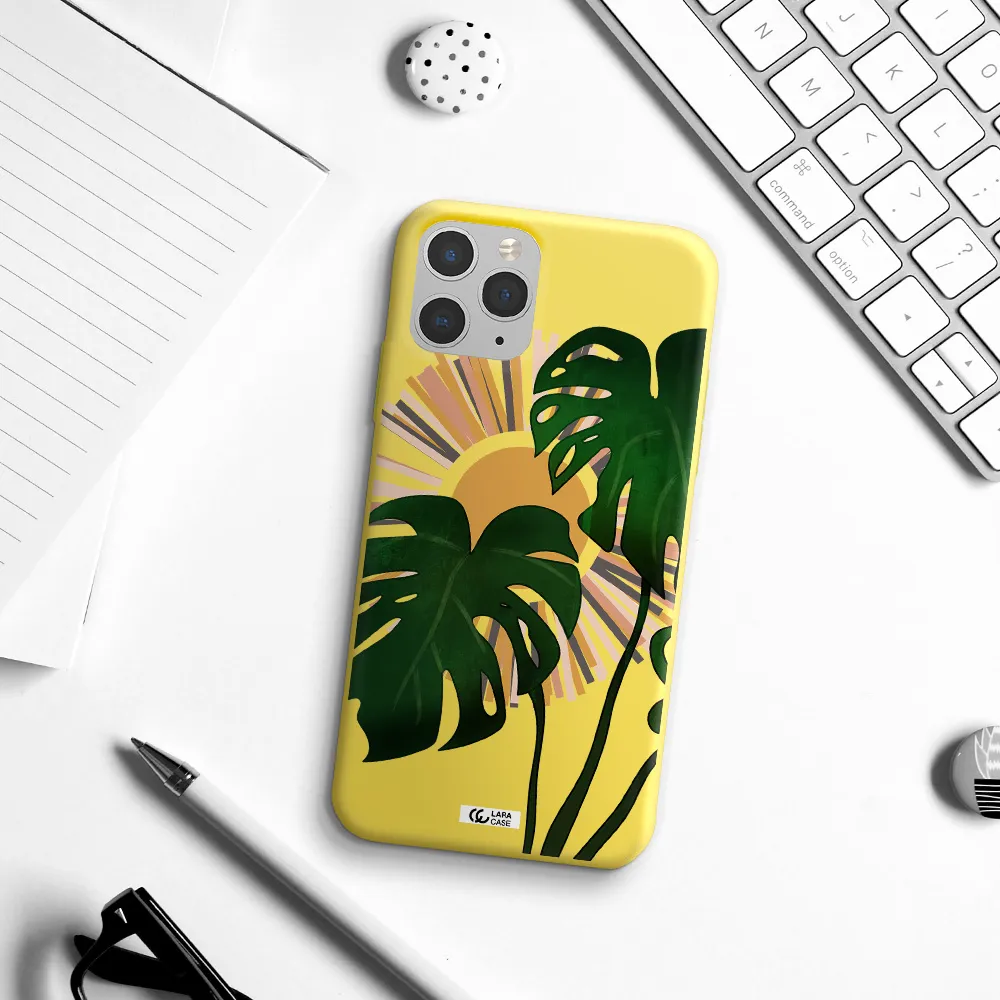 Monstera Leaf Apple iPhone 11 pro Silicone canary yellow Case