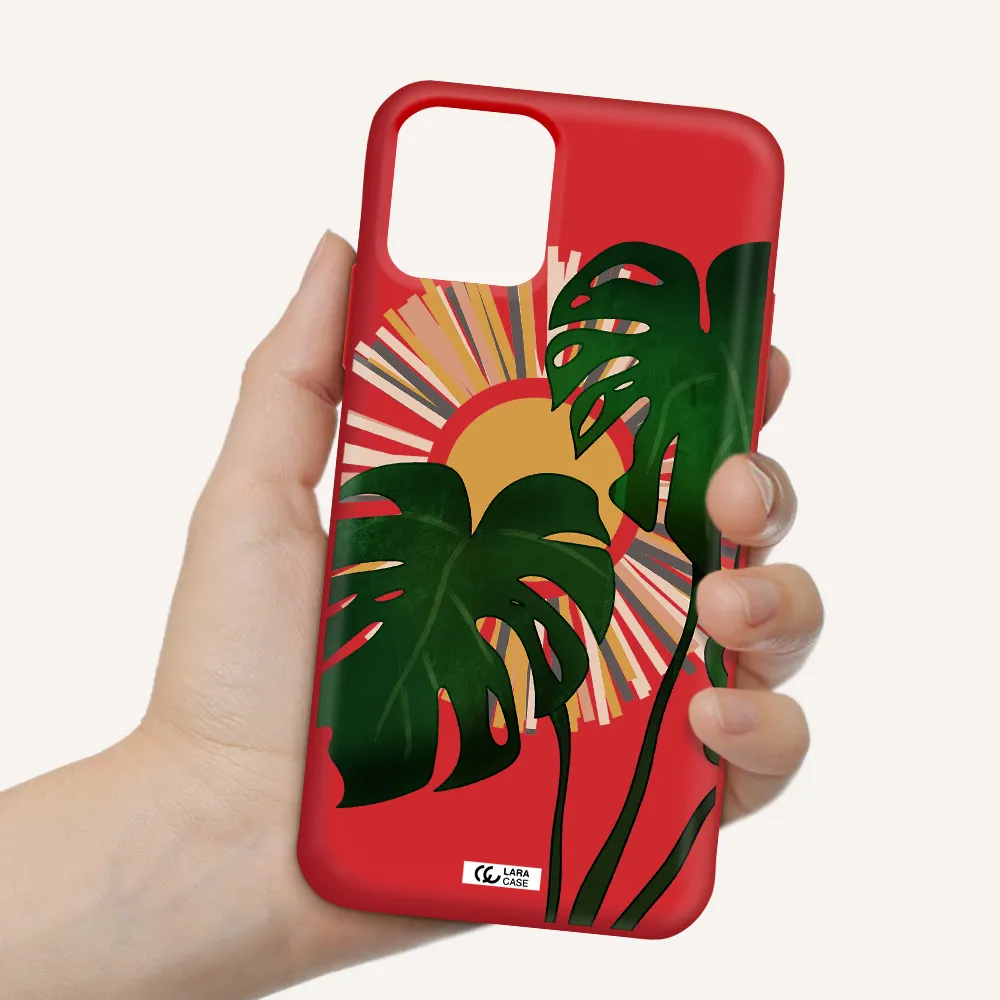 Monstera Leaf Apple iPhone 11 pro Silicone Imperial Red Case