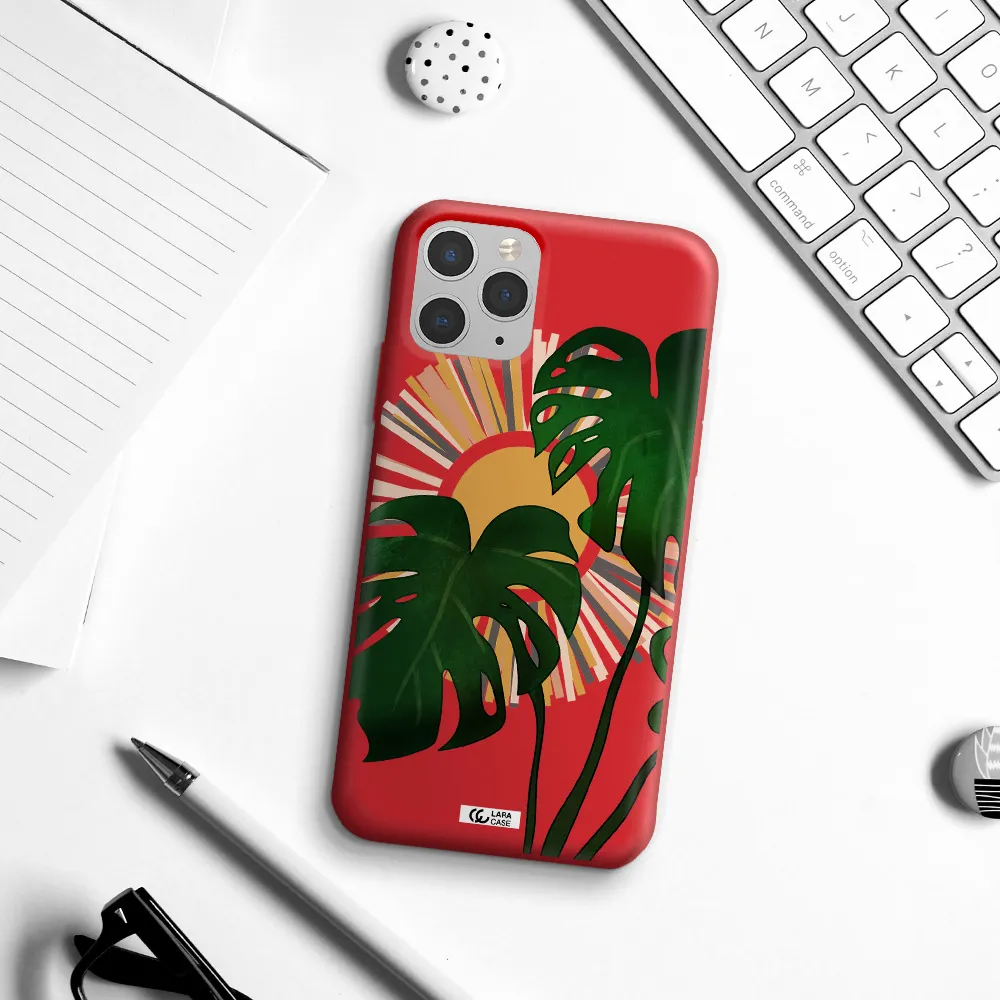 Monstera Leaf Apple iPhone 11 pro Silicone Imperial Red Case