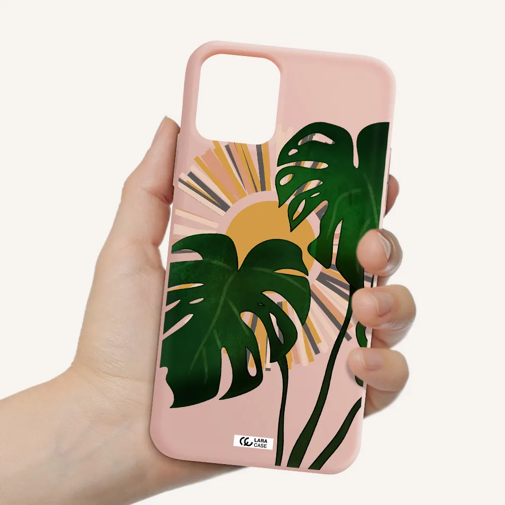 Monstera Leaf Apple iPhone 11 pro Silicone pastel pink Case