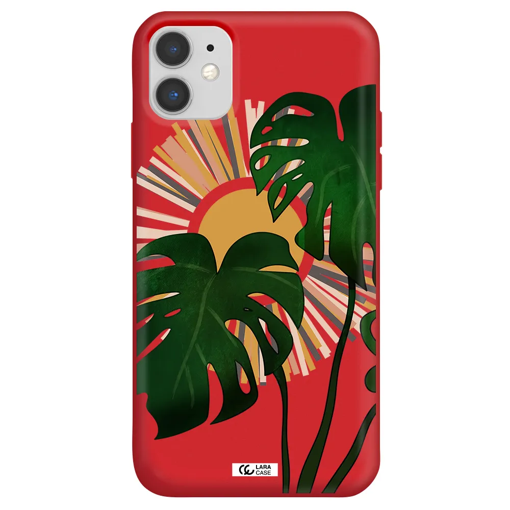 Monstera Leaf Apple iPhone 11 Silicone Imperial Red Case
