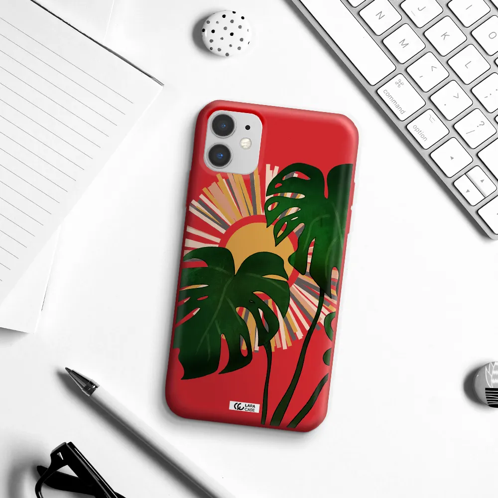 Monstera Leaf Apple iPhone 11 Silicone Imperial Red Case