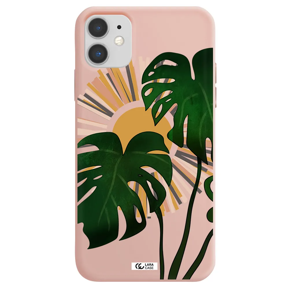 Monstera Leaf Apple iPhone 11 Silicone pastel pink Case