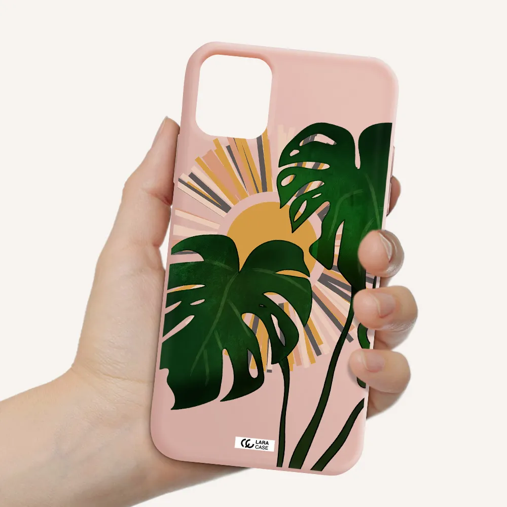 Monstera Leaf Apple iPhone 11 Silicone pastel pink Case