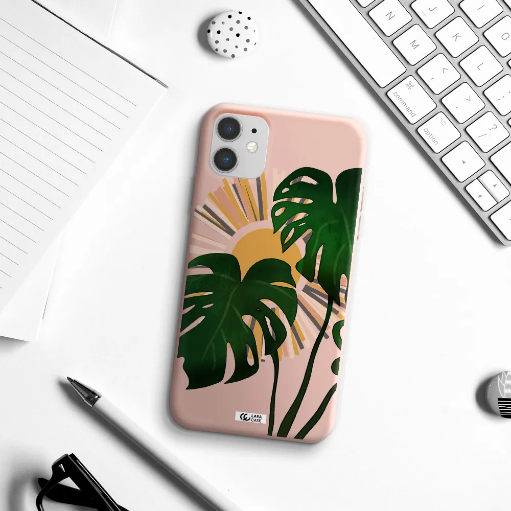 Monstera Leaf Apple iPhone 11 Silicone pastel pink Case