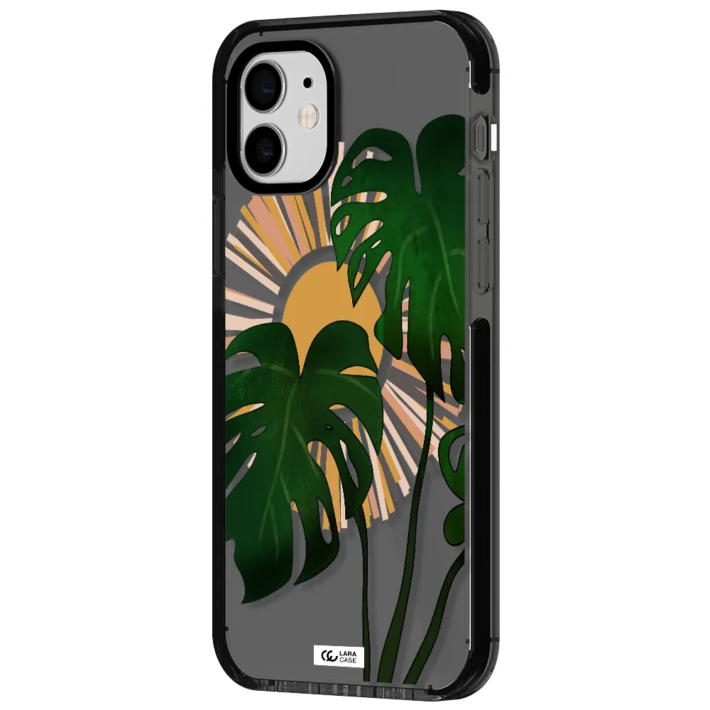 Monstera Leaf Apple iPhone 12 impact Smoke Black Case