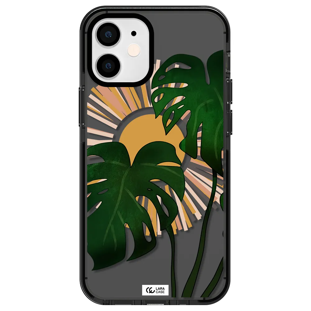 Monstera Leaf Apple iPhone 12 mini impact Smoke Black Case