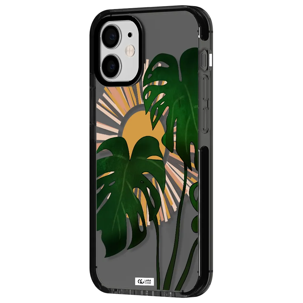 Monstera Leaf Apple iPhone 12 mini impact Smoke Black Case