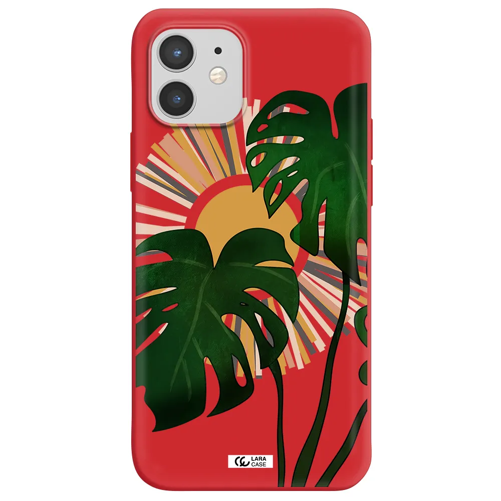 Monstera Leaf Apple iPhone 12 mini Silicone Imperial Red Case