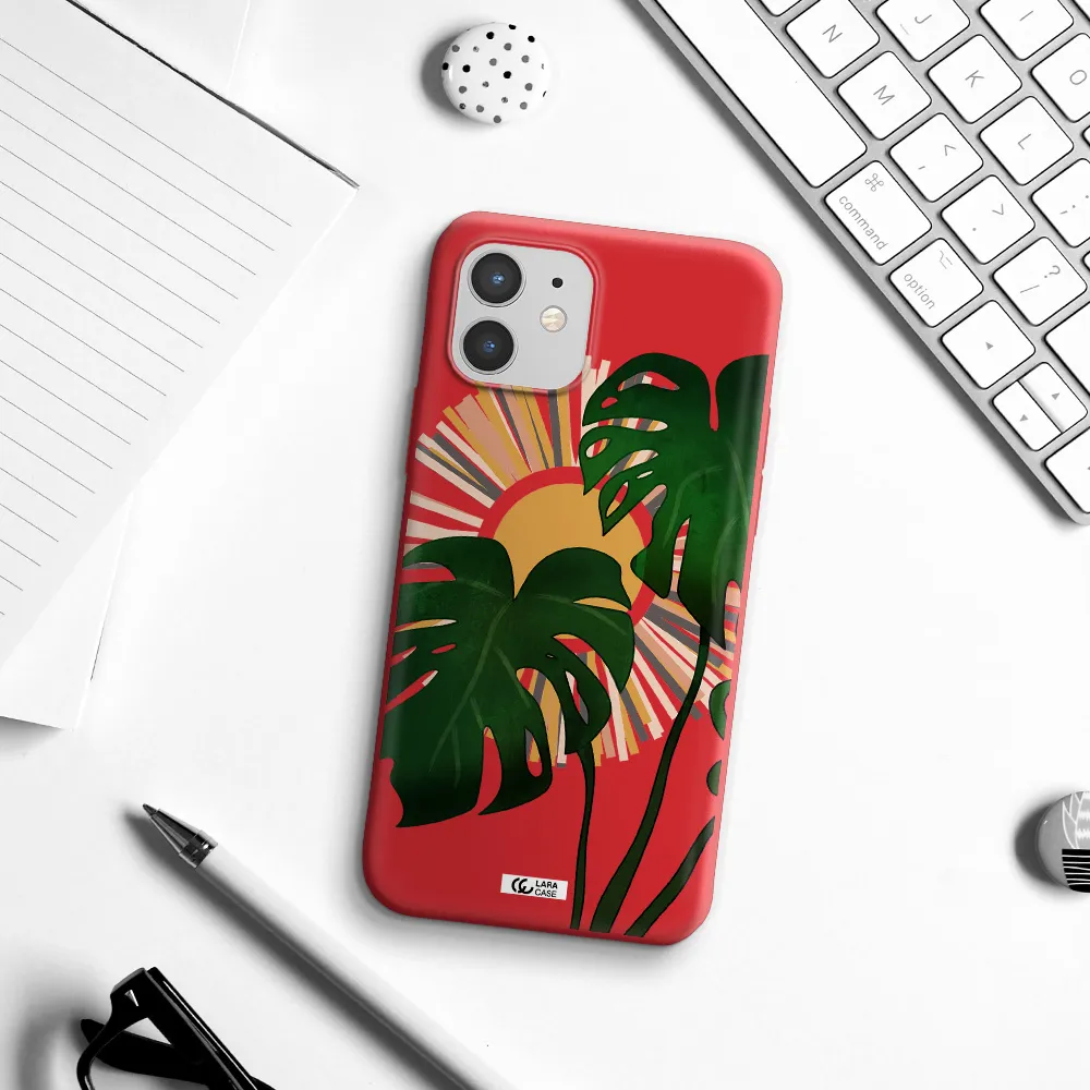 Monstera Leaf Apple iPhone 12 mini Silicone Imperial Red Case