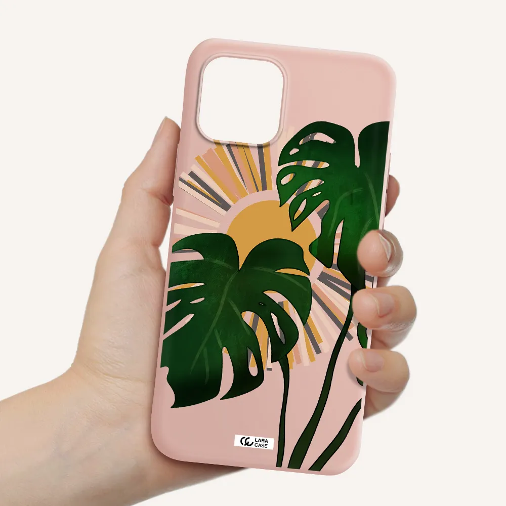 Monstera Leaf Apple iPhone 12 mini Silicone pastel pink Case