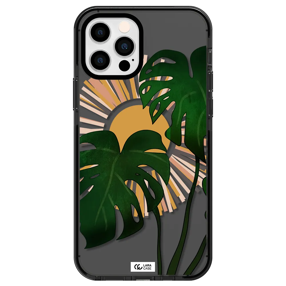 Monstera Leaf Apple iPhone 12 pro impact Smoke Black Case