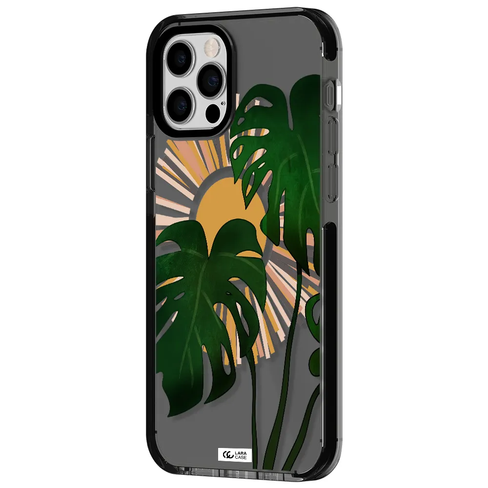 Monstera Leaf Apple iPhone 12 pro impact Smoke Black Case