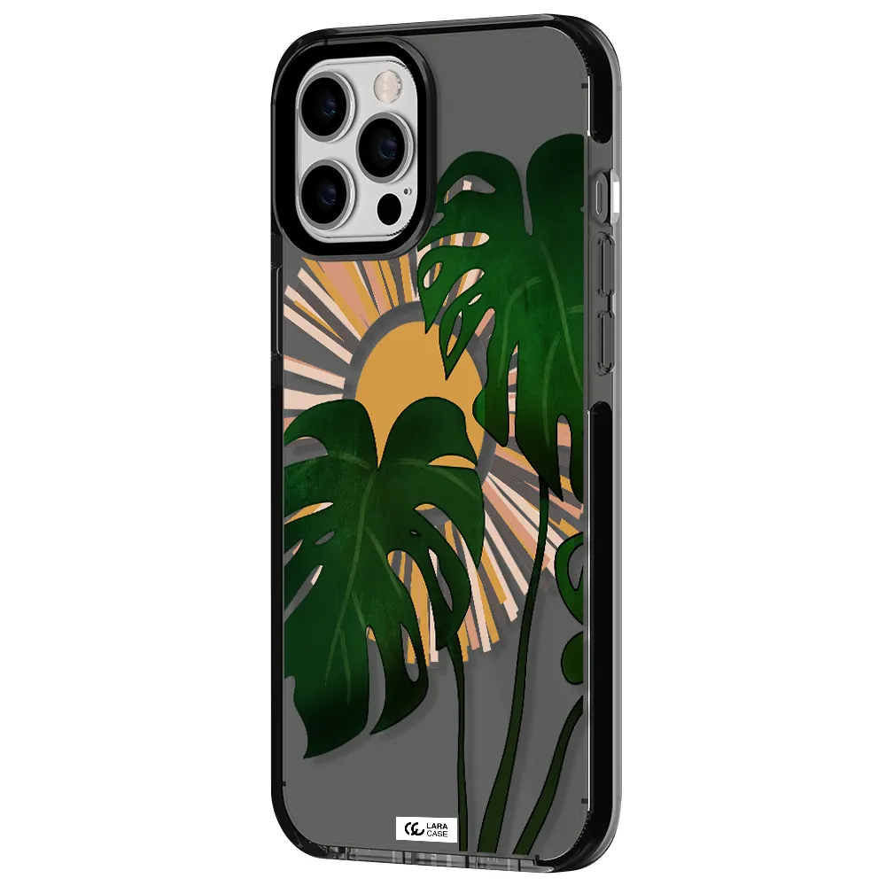 Monstera Leaf Apple iPhone 12 pro max impact Smoke Black Case