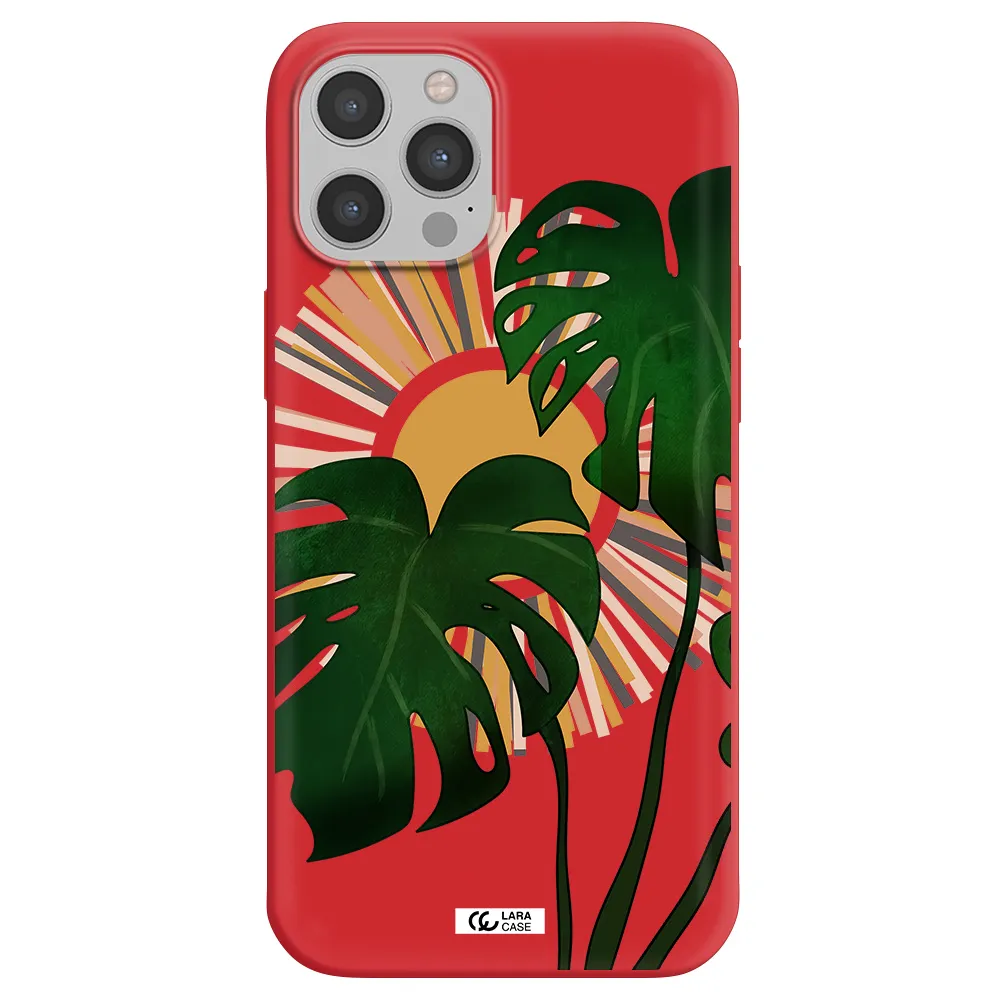 Monstera Leaf Apple iPhone 12 pro max Silicone Imperial Red Case