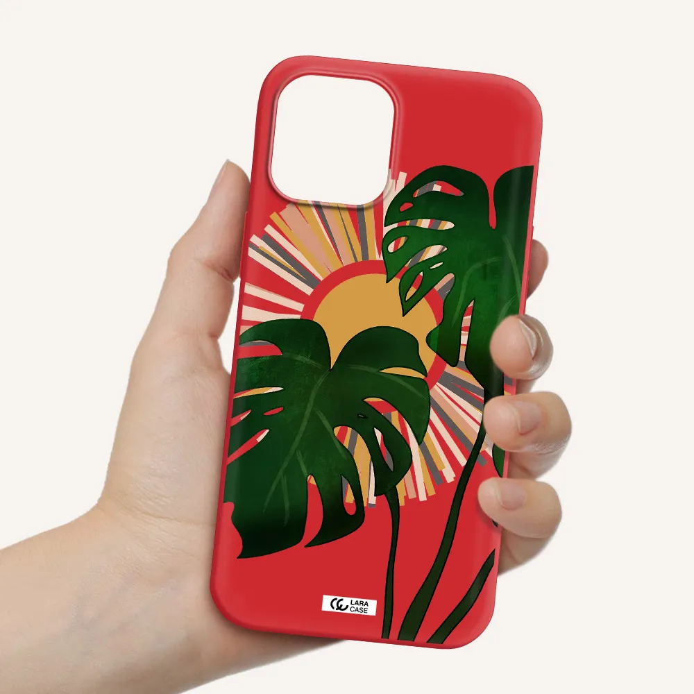 Monstera Leaf Apple iPhone 12 pro max Silicone Imperial Red Case