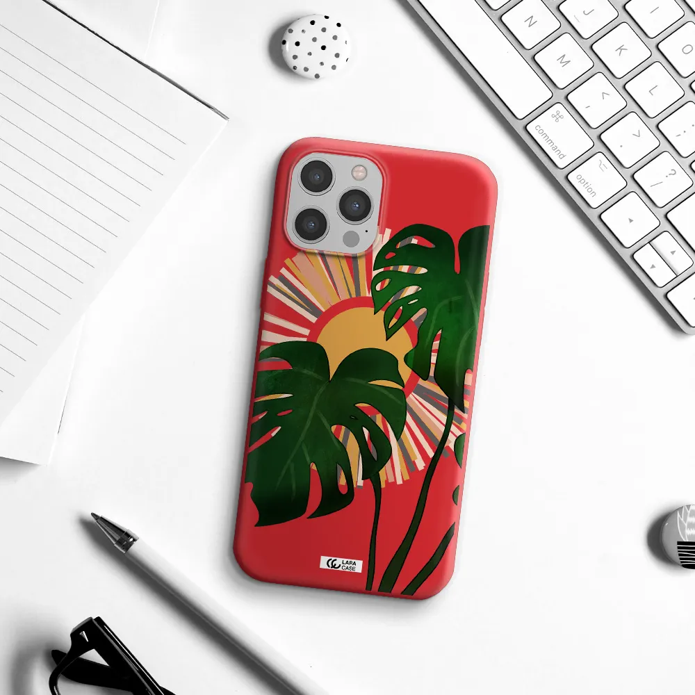 Monstera Leaf Apple iPhone 12 pro max Silicone Imperial Red Case