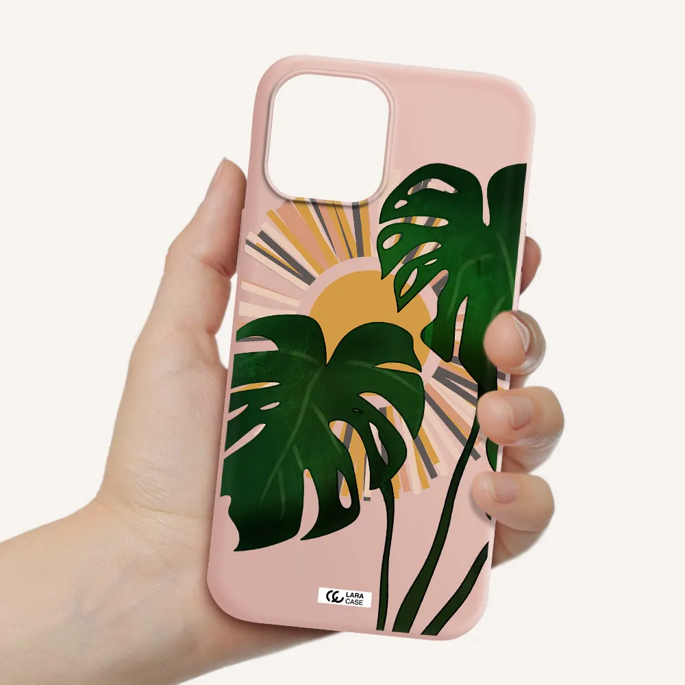 Monstera Leaf Apple iPhone 12 pro max Silicone pastel pink Case
