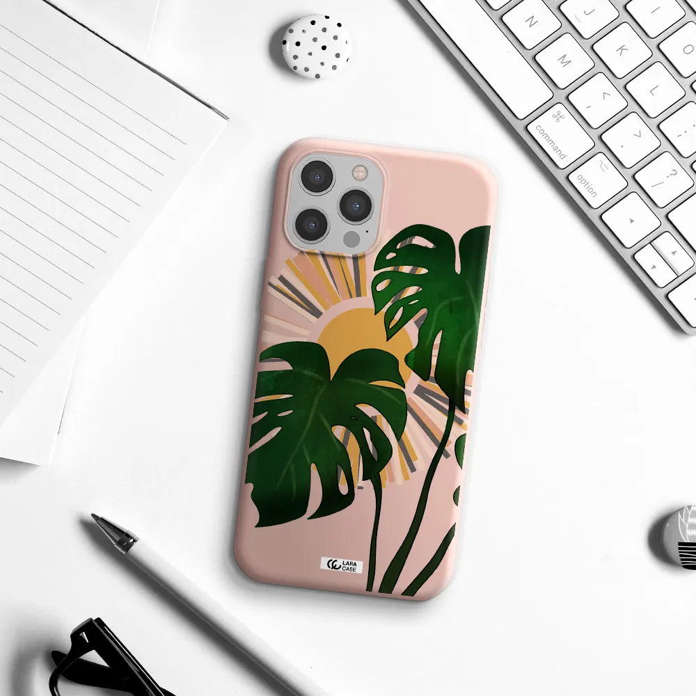 Monstera Leaf Apple iPhone 12 pro max Silicone pastel pink Case