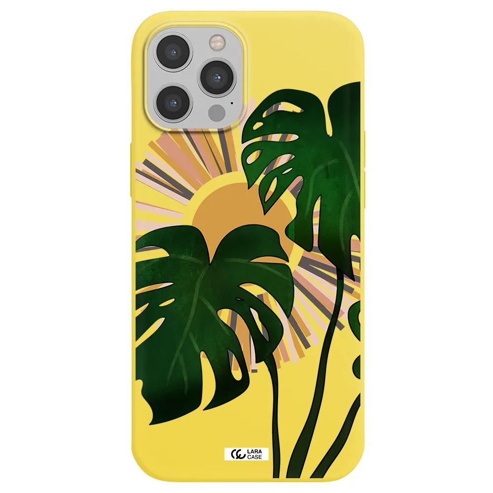 Monstera Leaf Apple iPhone 12 pro Silicone canary yellow Case