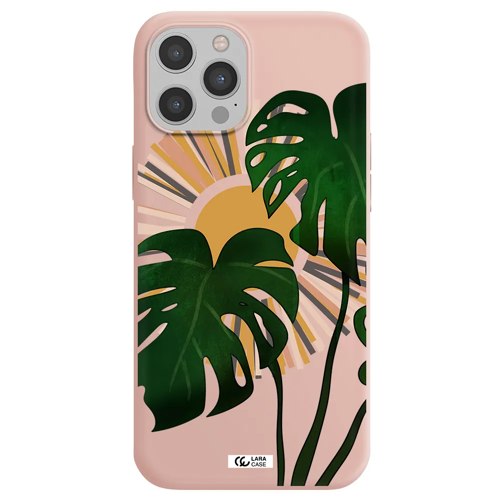 Monstera Leaf Apple iPhone 12 pro Silicone pastel pink Case