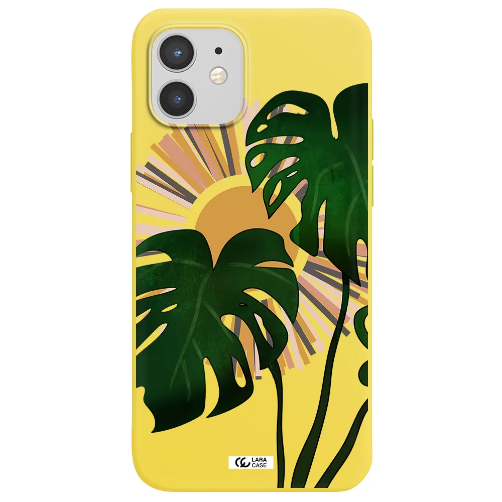 Monstera Leaf Apple iPhone 12 Silicone canary yellow Case