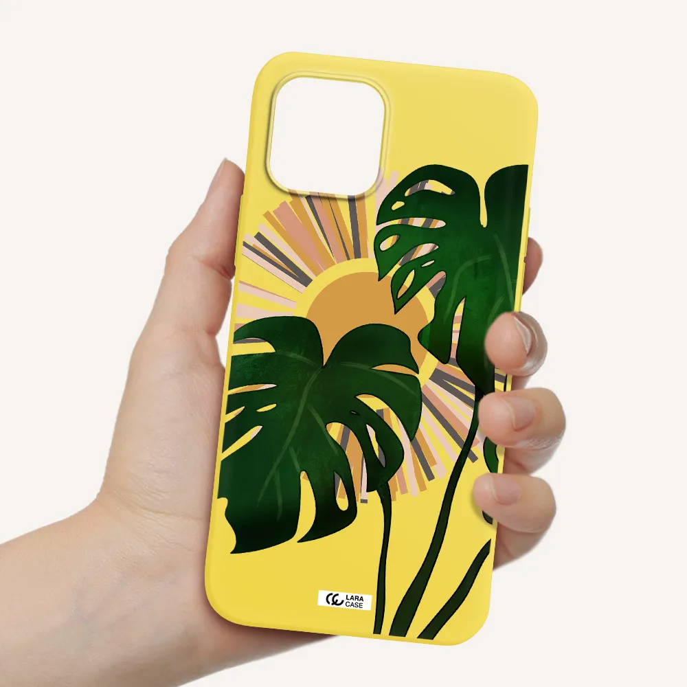 Monstera Leaf Apple iPhone 12 Silicone canary yellow Case