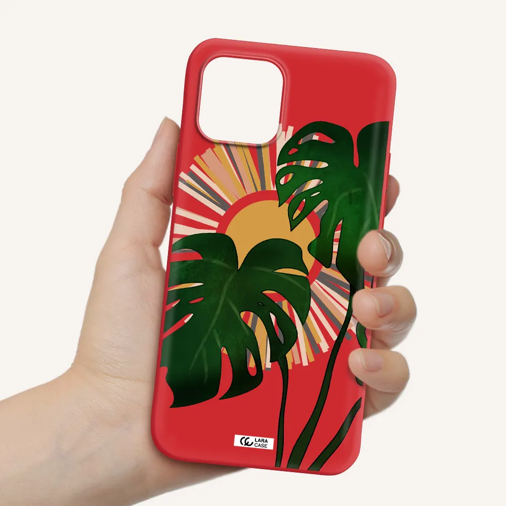 Monstera Leaf Apple iPhone 12 Silicone Imperial Red Case