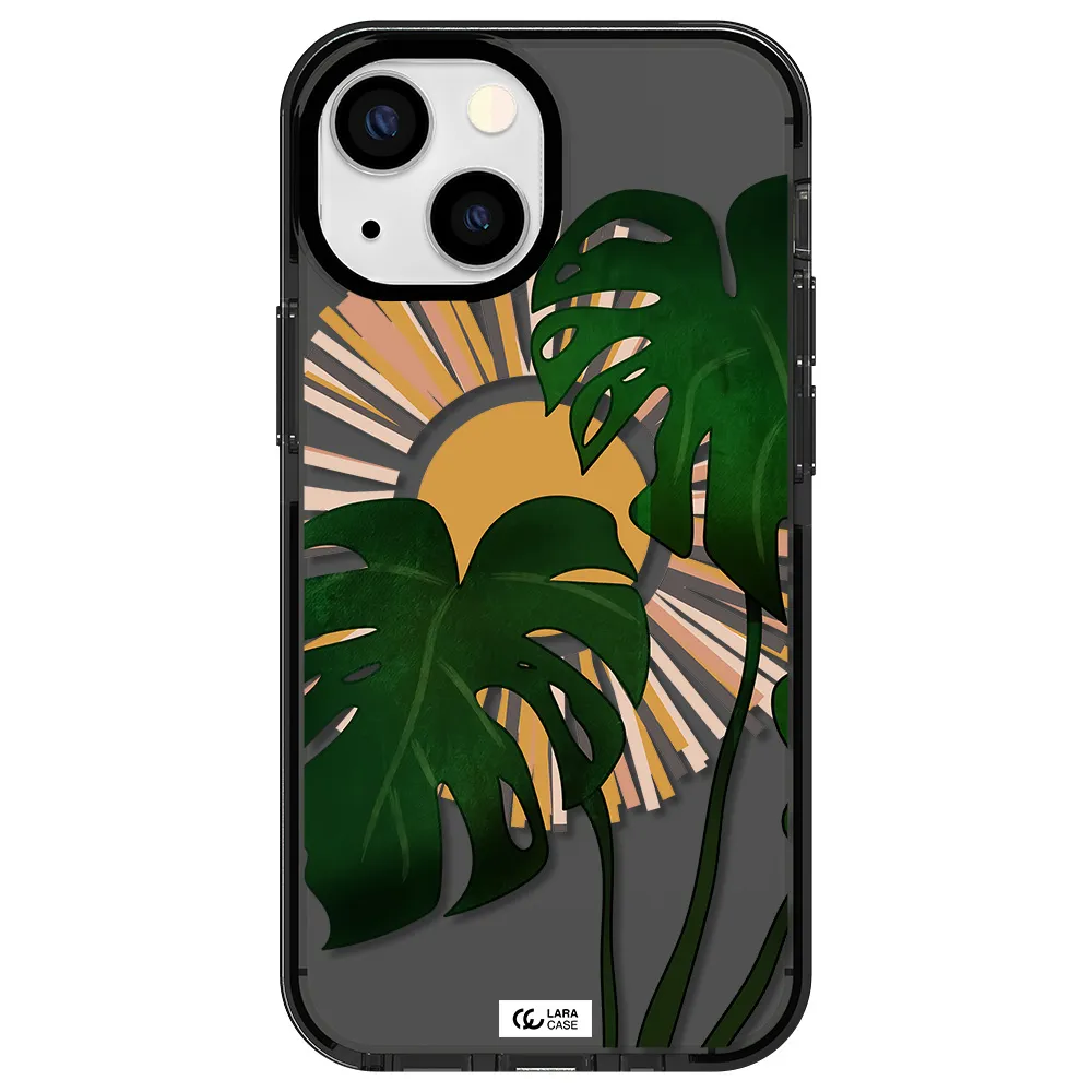 Monstera Leaf Apple iPhone 13 mini impact Smoke Black Case