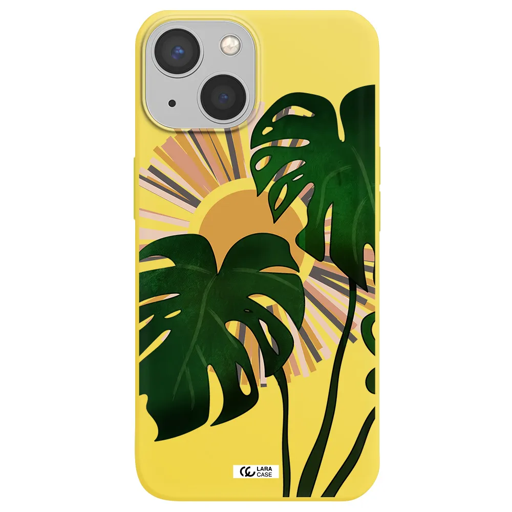 Monstera Leaf Apple iPhone 13 mini Silicone canary yellow Case