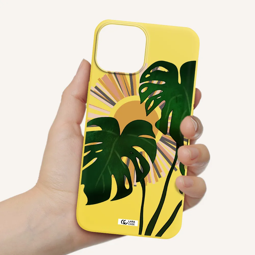 Monstera Leaf Apple iPhone 13 mini Silicone canary yellow Case