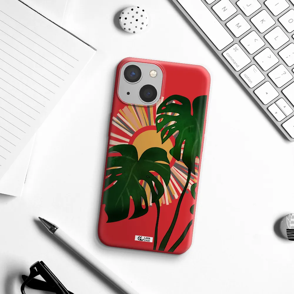 Monstera Leaf Apple iPhone 13 mini Silicone Imperial Red Case