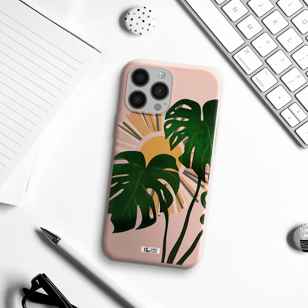Monstera Leaf Apple iPhone 13 Pro Max Silicone pastel pink Case
