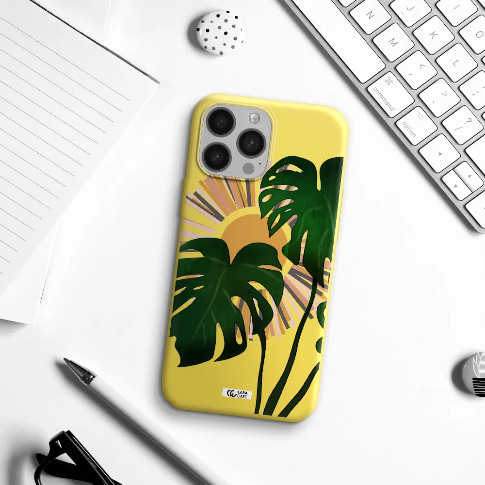 Monstera Leaf Apple iPhone 13 Pro Silicone canary yellow Case