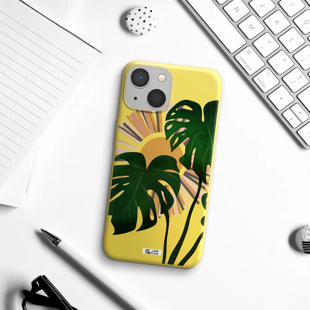 Monstera Leaf Apple iPhone 13 Silicone canary yellow Case