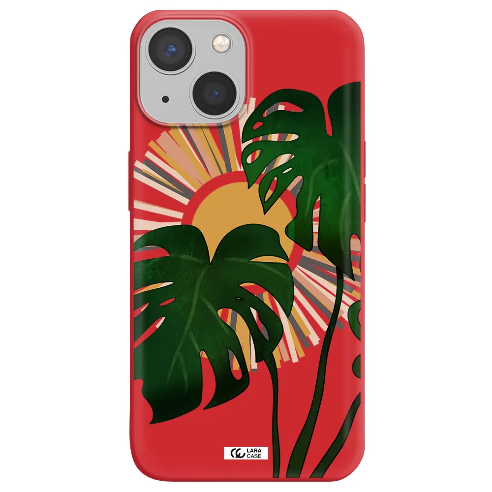 Monstera Leaf Apple iPhone 13 Silicone Imperial Red Case