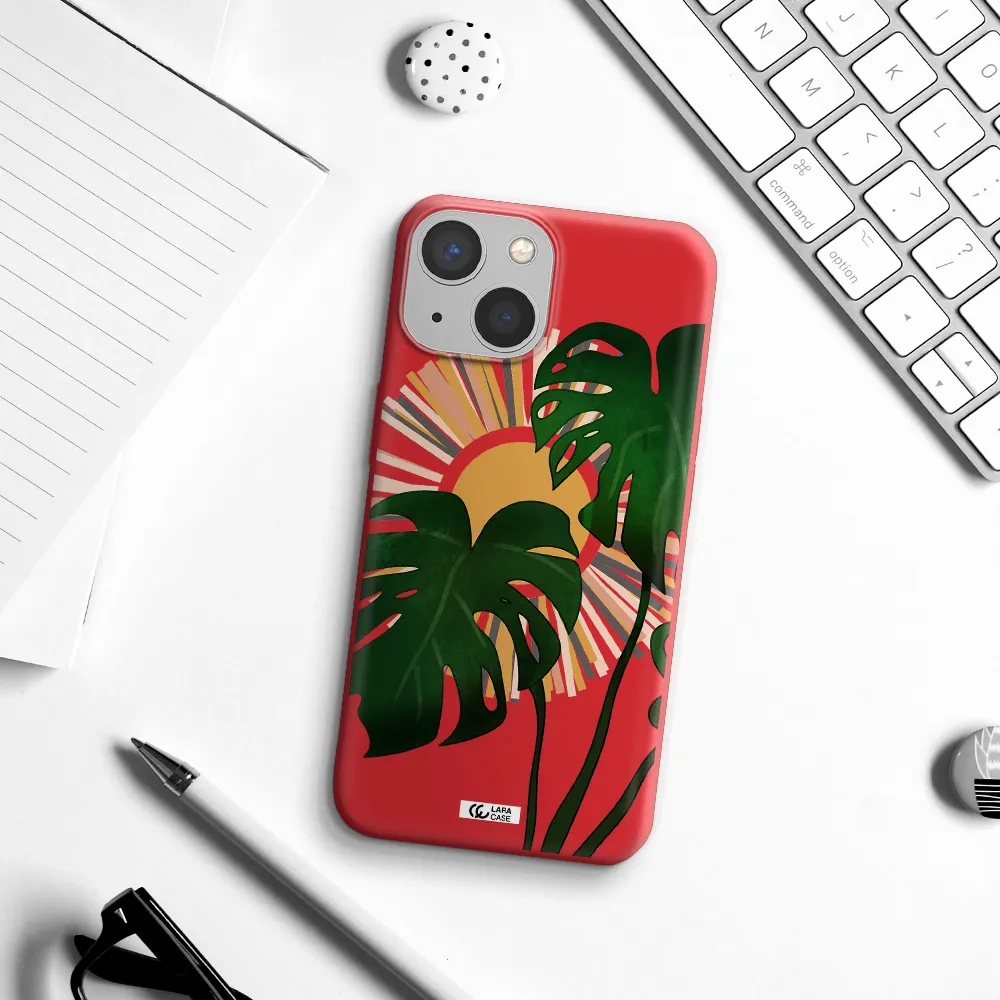 Monstera Leaf Apple iPhone 13 Silicone Imperial Red Case