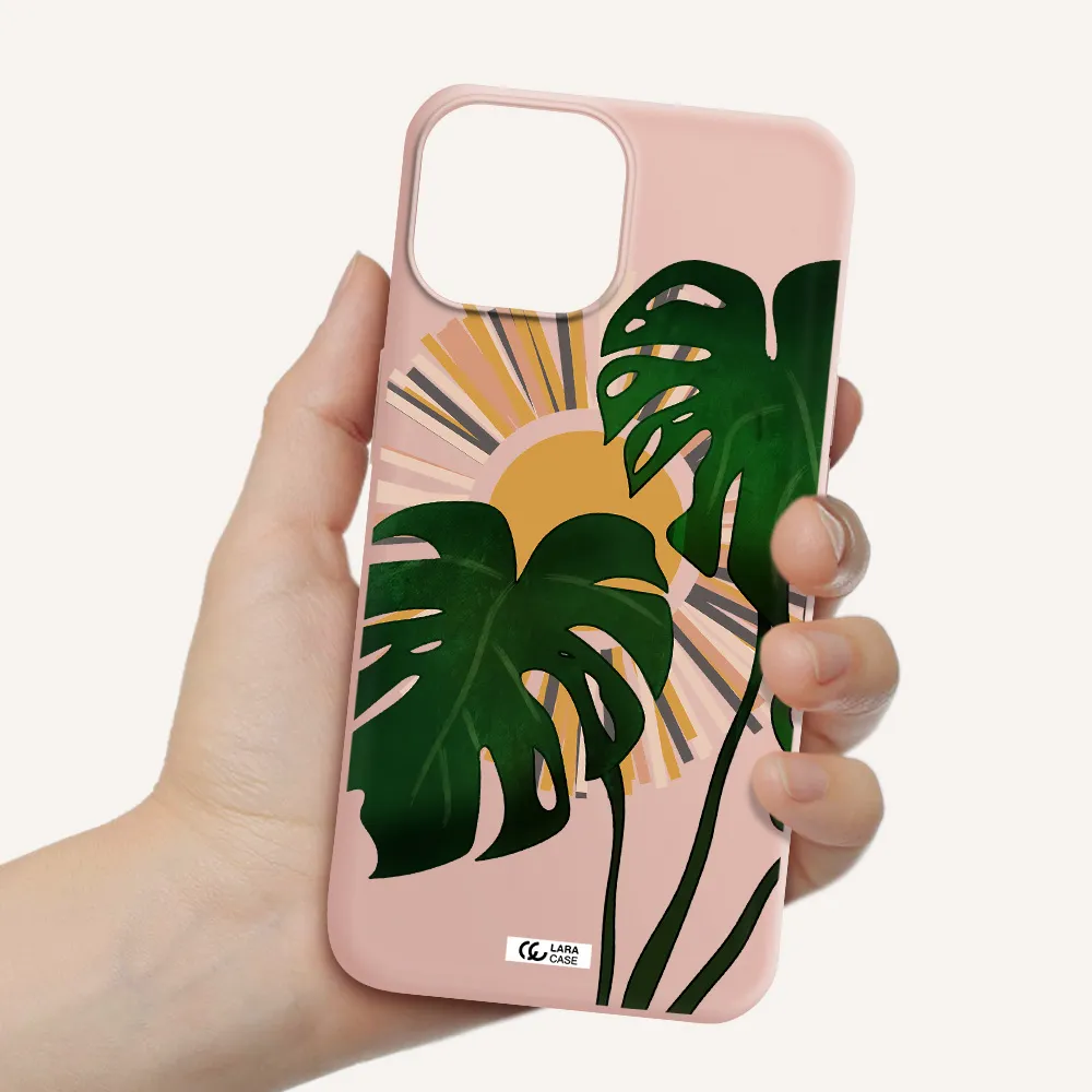 Monstera Leaf Apple iPhone 13 Silicone pastel pink Case