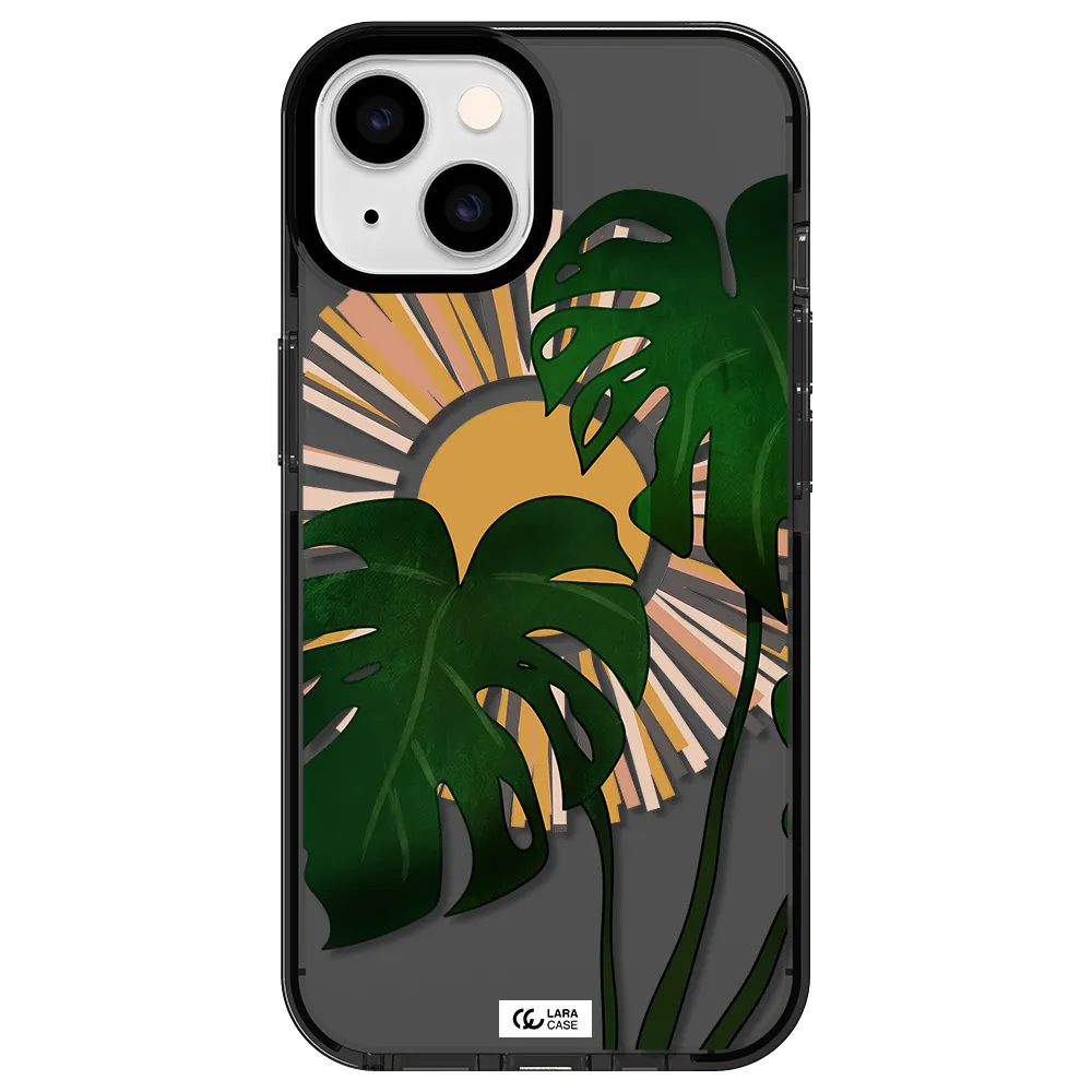 Monstera Leaf Apple iPhone 14 impact Smoke Black Case