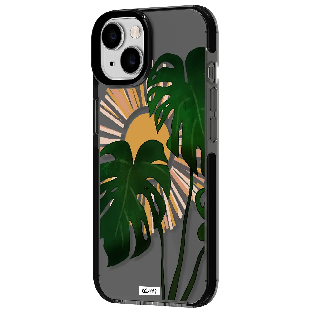 Monstera Leaf Apple iPhone 14 impact Smoke Black Case