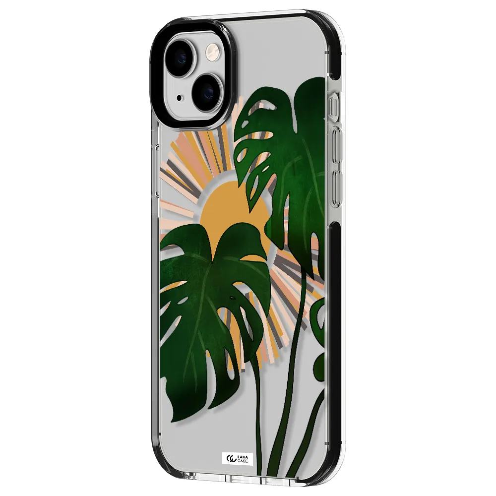 Monstera Leaf Apple iPhone 14 plus impact black border Case
