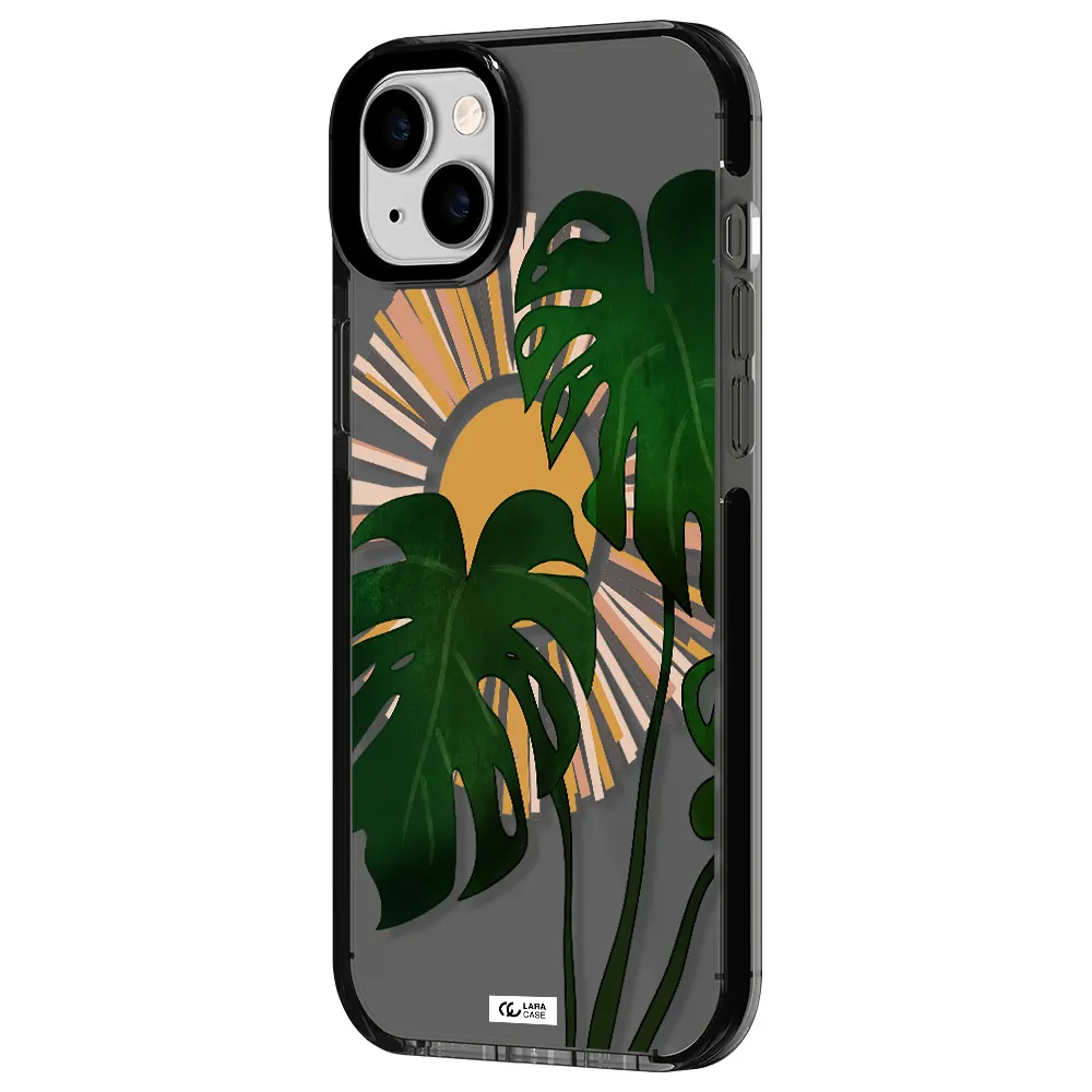 Monstera Leaf Apple iPhone 14 plus impact Smoke Black Case
