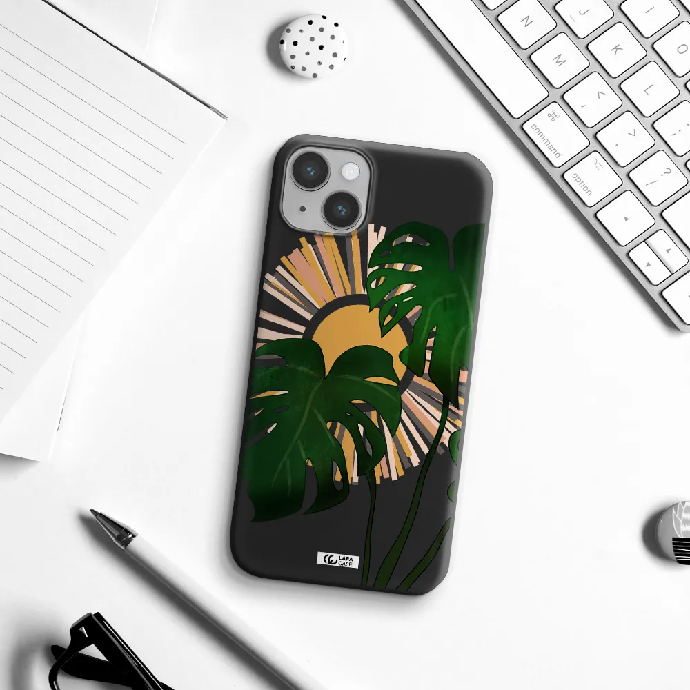 Monstera Leaf Apple iPhone 14 plus Silicone black Case