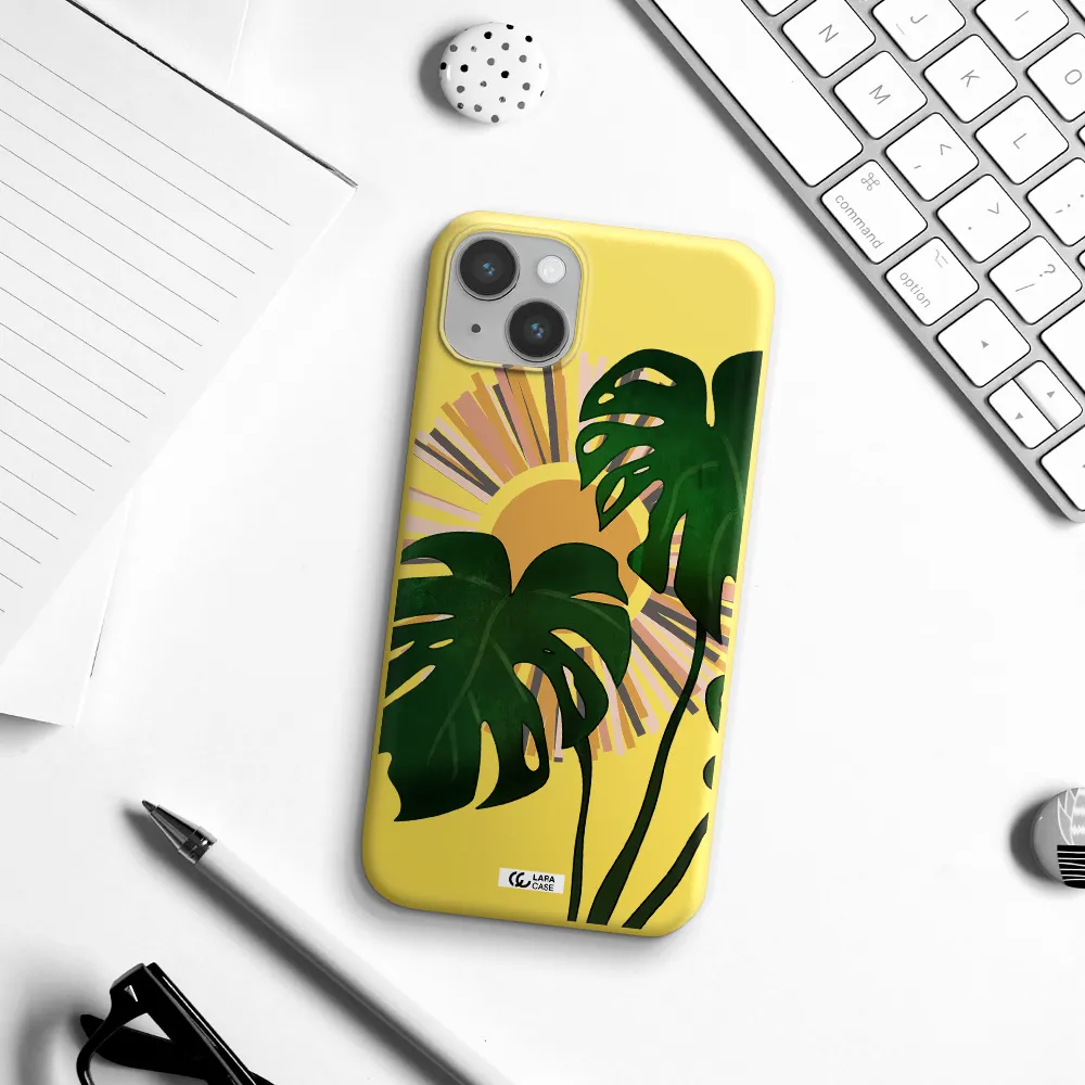 Monstera Leaf Apple iPhone 14 plus Silicone canary yellow Case