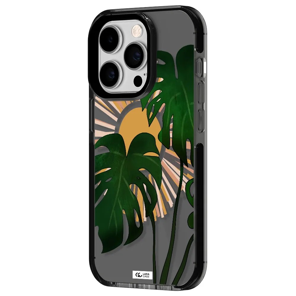 Monstera Leaf Apple iPhone 14 pro impact Smoke Black Case