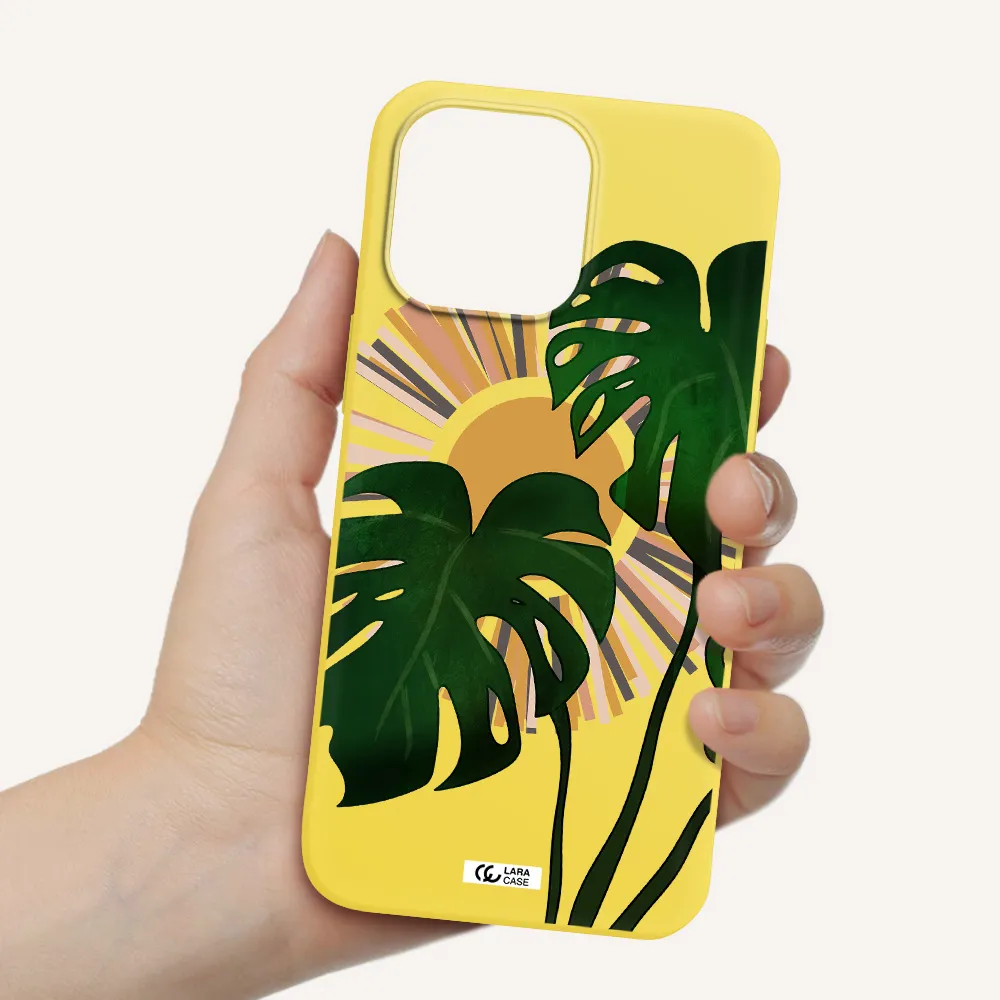 Monstera Leaf Apple iPhone 14 pro max Silicone canary yellow Case