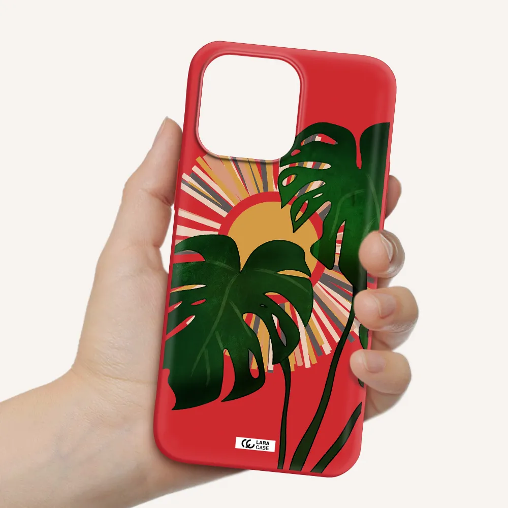 Monstera Leaf Apple iPhone 14 pro Silicone Imperial Red Case