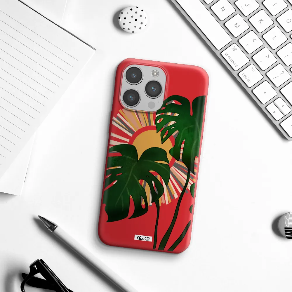 Monstera Leaf Apple iPhone 14 pro Silicone Imperial Red Case
