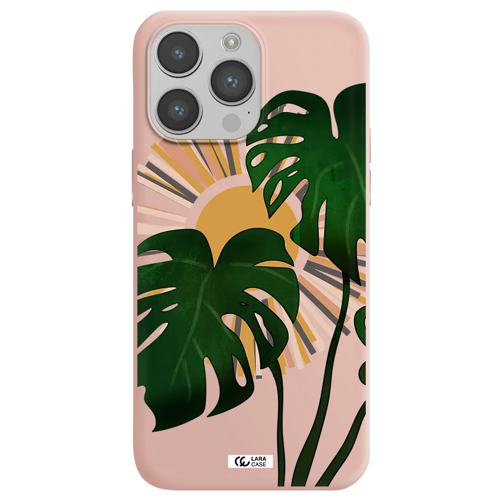 Monstera Leaf Apple iPhone 14 pro Silicone pastel pink Case