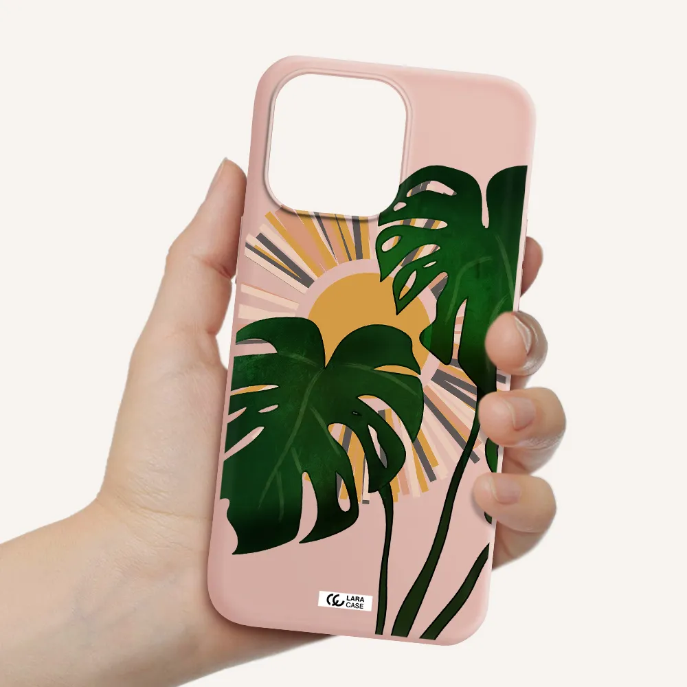 Monstera Leaf Apple iPhone 14 pro Silicone pastel pink Case